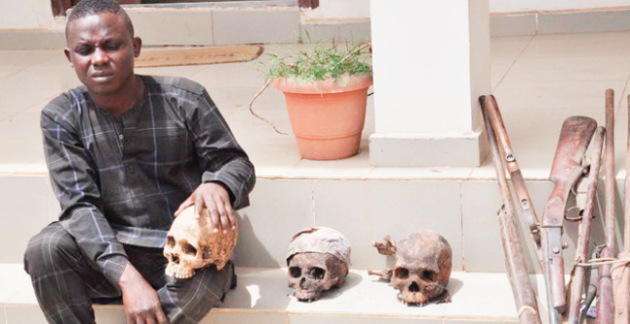 Police nabs 33-yr-old tailor with three human skulls