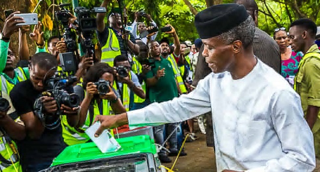 Osinbajo wishes for peaceful, successful poll after voting with wife