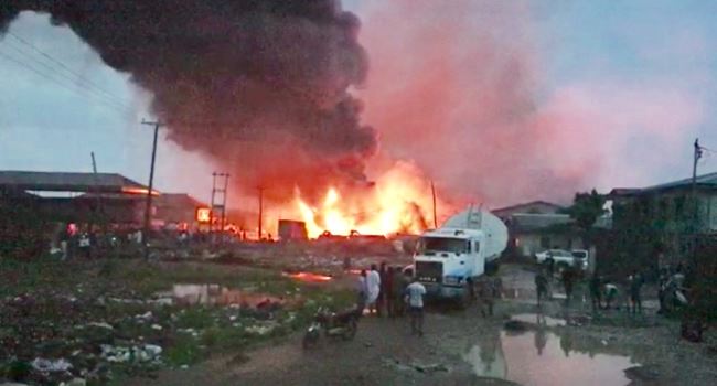 BREAKING... Lagos community in flames as fire bursts from vandalized pipeline