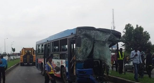 One feared dead, many injured as BRT collides with Dangote trailer in Lagos