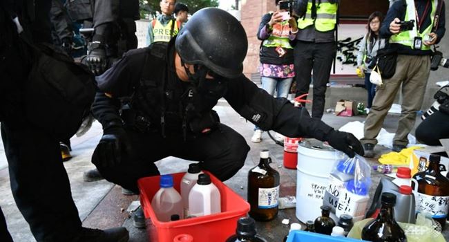 Hong Kong police discover 4,000 petrol bombs after 2-day search on university campus