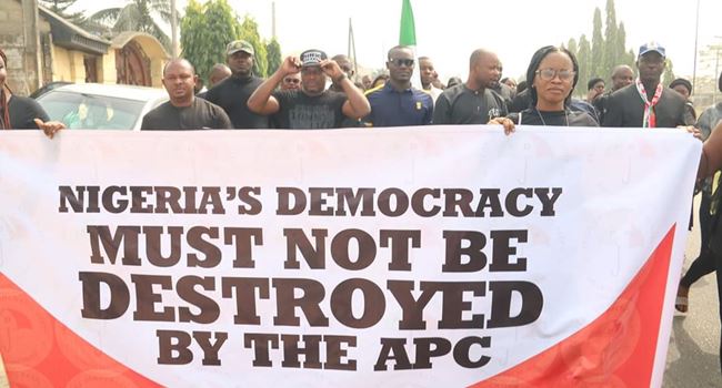 PDP members hit the streets of Owerri, others, protest Ihedioha’s sack, wants CJN dismissed