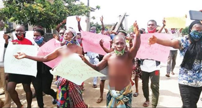 Ogoni women protest semi-n*de over detention of manager of hotel demolished by Wike
