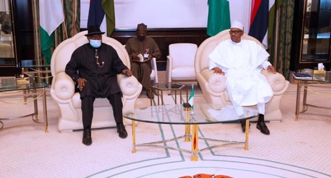 Jonathan briefs Buhari on ECOWAS assignment, thanks him for naming railway complex after him