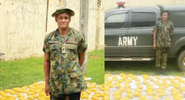 Police arrests fake soldier with 420 wraps of hemp, fake army van