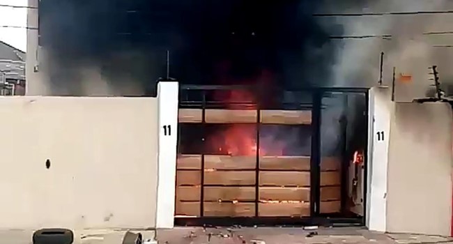Gov Sanwo-Olu mother's house set ablaze (Video)
