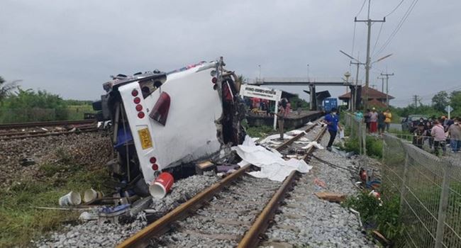 THAILAND: 17 people killed, 29 others injured in bus-train collision