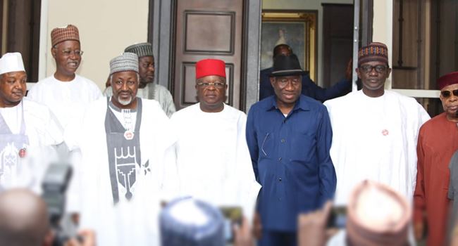 APC caretaker chairman, governors visit Jonathan in Abuja
