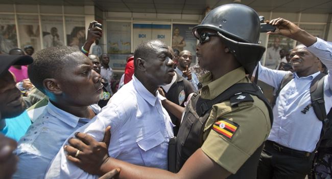 Protesters clashing with police in Kampala, Uganda