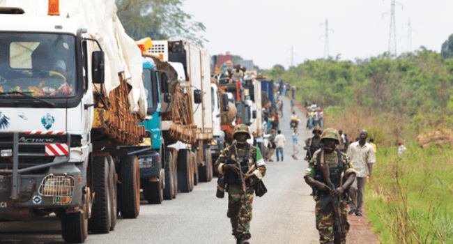 trucks with foodstuff lined up