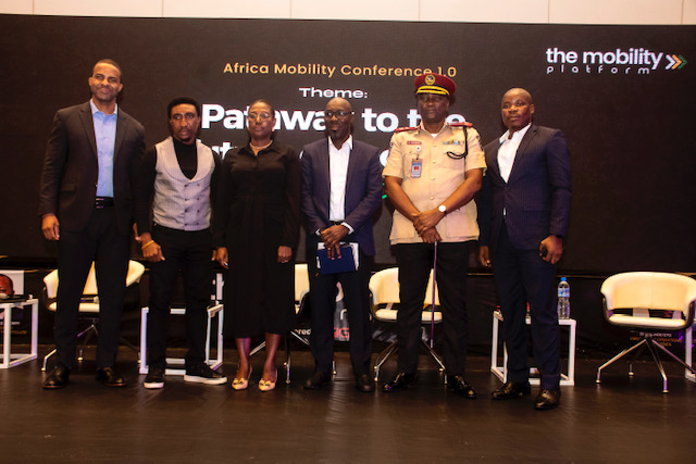 From L-R, Aruoture "Rotus" Oddiri, News Anchor on Arise TV, Enahoro Okhae, CEO of GIG Mobility, MD of LAMATA, Abimbola Akinajo, Engineer Hafeez Toriola, Segun Ogungbemide, Federal Road Safety Corp (FRSC), Joseph Osanipin, Director of Strategy and Operations of Jet Motors Company at the African Mobility Conference