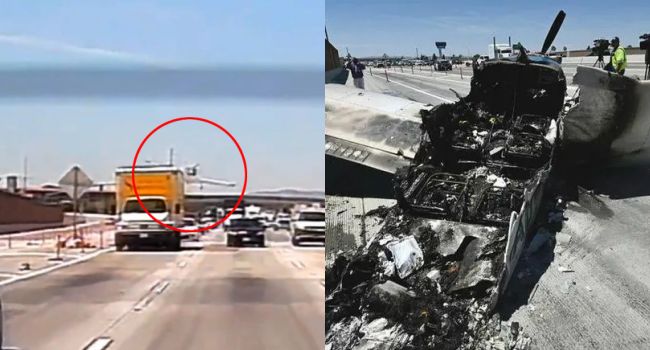 Plane crashes into truck in California
