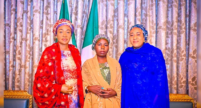 Remi Tinubu receives rescued Chibok girl in Aso Rock